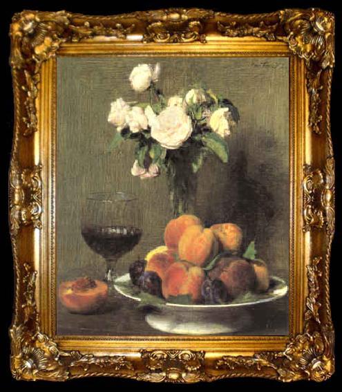 framed  Henri Fantin-Latour Still Life with Roses and Wine  6, ta009-2